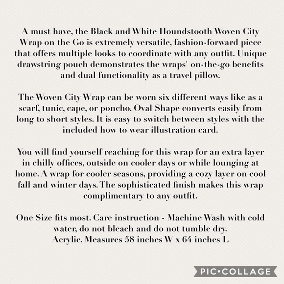 AUCTION PRICE👩🏻‍⚖️ B&W Houndstooth Woven City Wrap on the Go - Picture 6 of 6